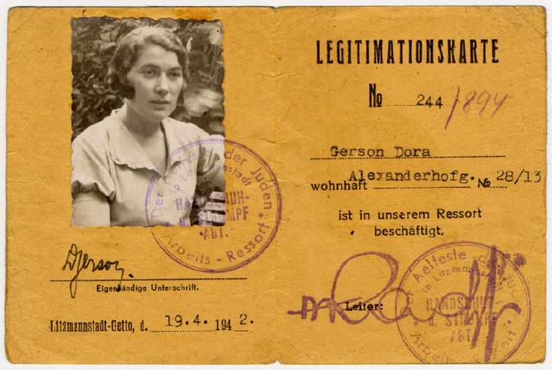 Identification card issued to Dora Gerson in the Lodz ghetto